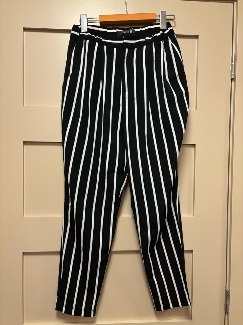 FOREVER 21 Striped Trouser Jogger Ankle Pant Lightweight Relaxed Taper Crop Slim